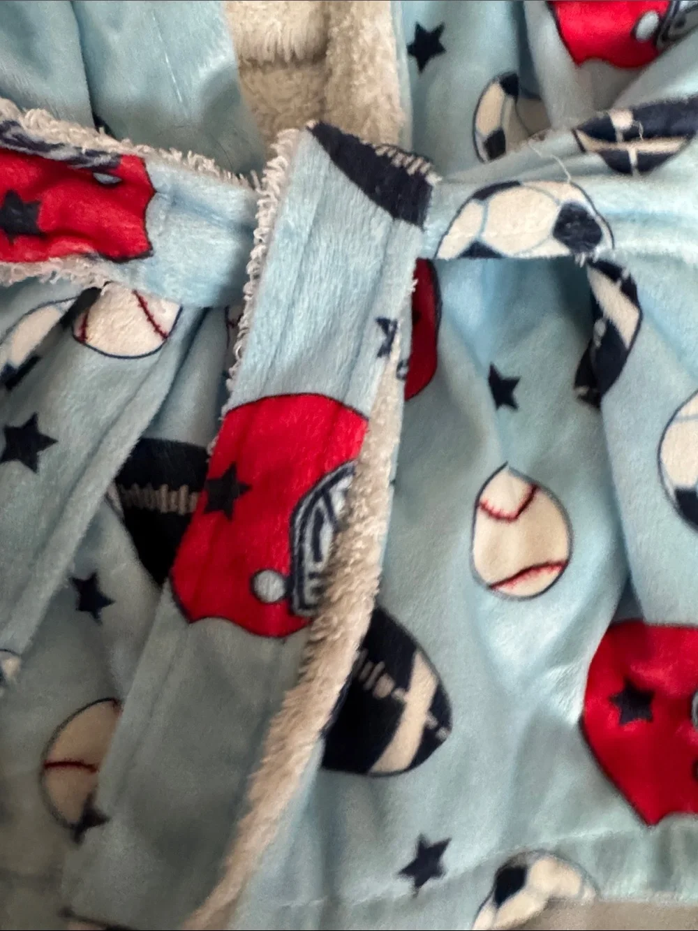 Kids Light Blue Hooded Sleep Robe with Sports Print